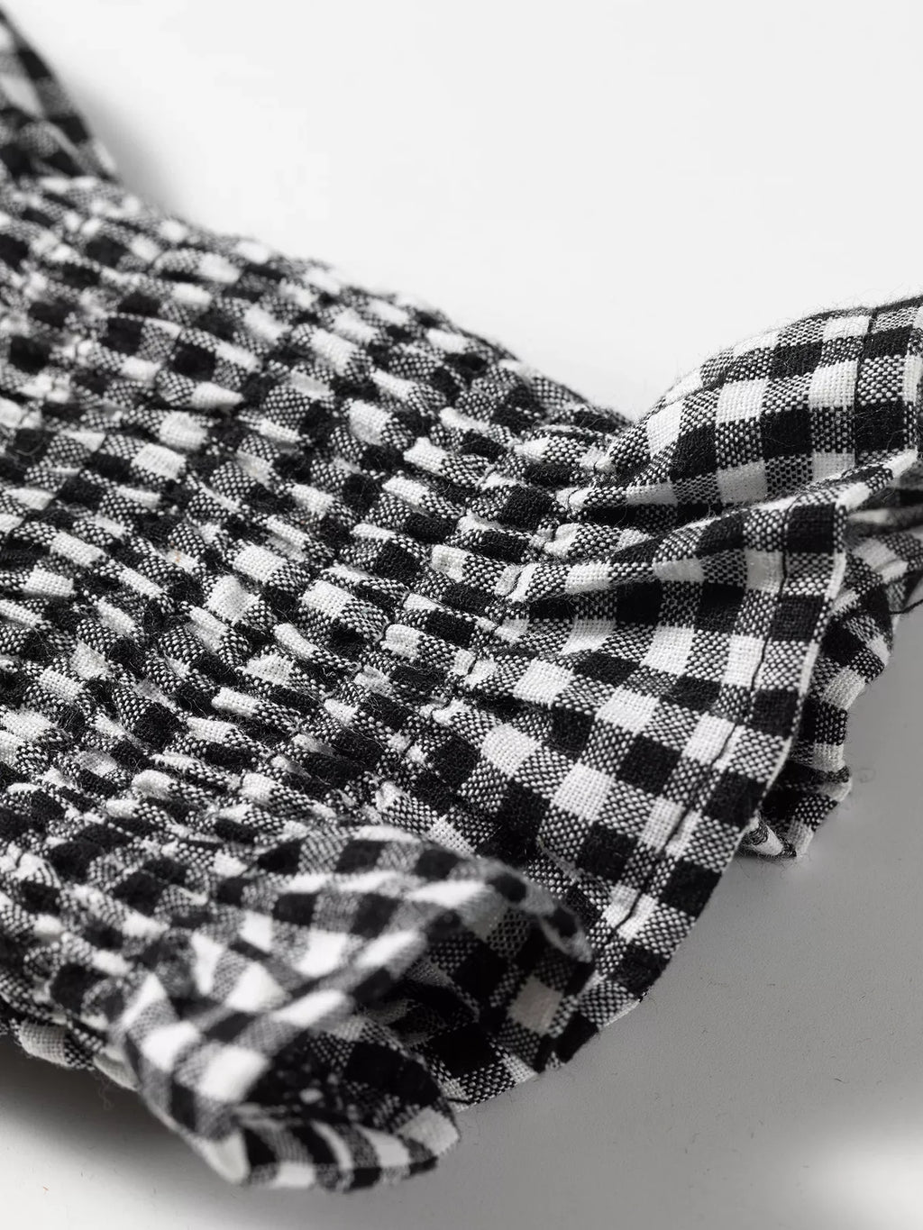 Plaid Shirred Cuff Long Sleeve Round Neck Blouse