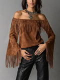 Full Size Fringed Off-Shoulder T-Shirt Plus Size