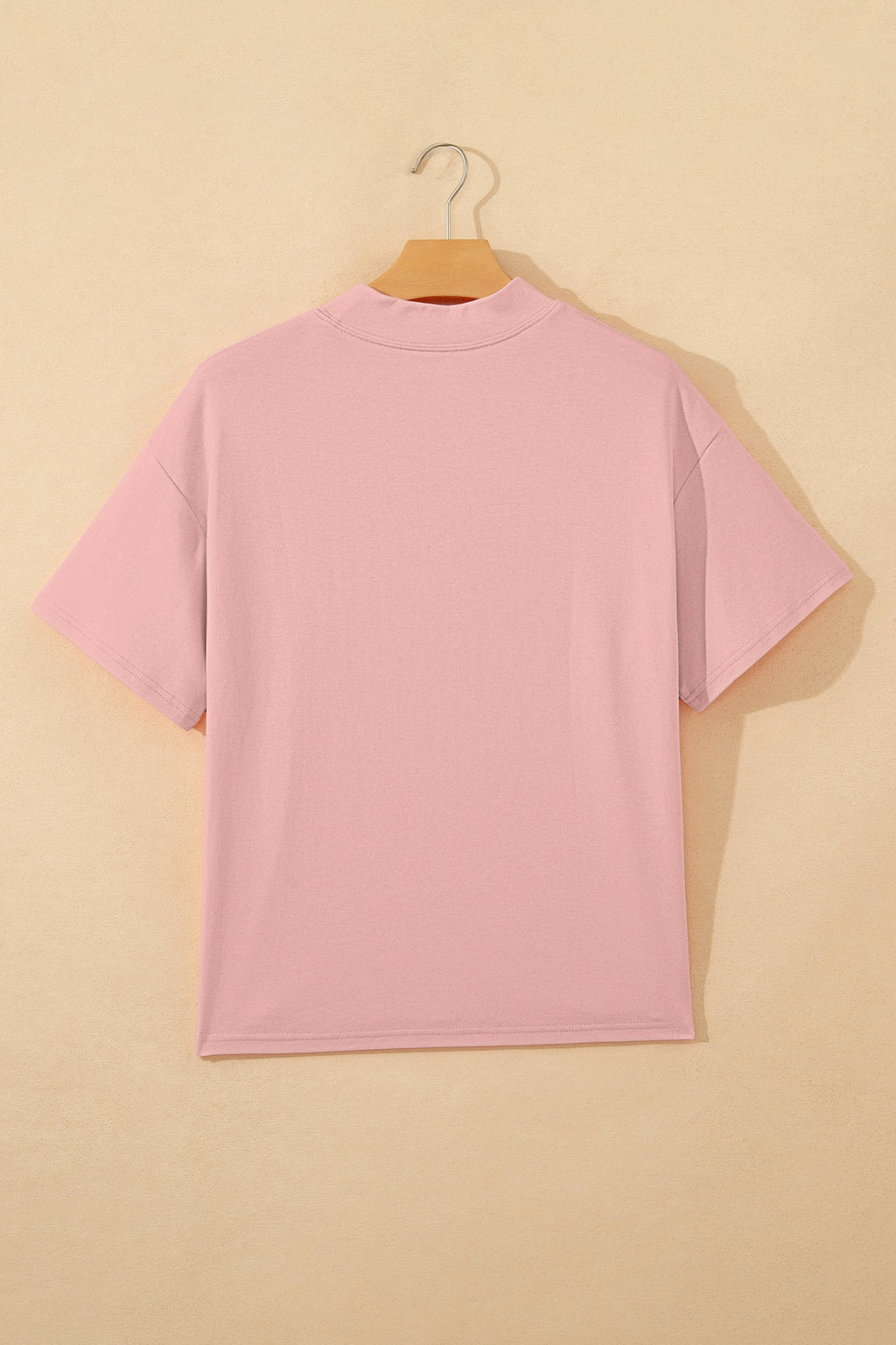 Pink Solid Color High Neck Oversize Tee