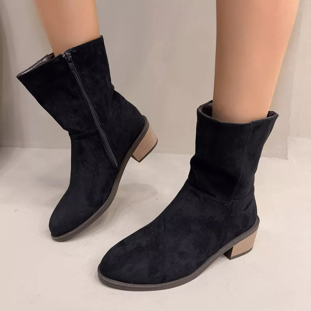 Round Toe Block Heels Ankle Boots