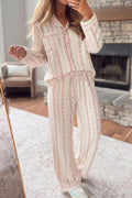 Floral Print Button-Down Top and Pants Loungewear Set