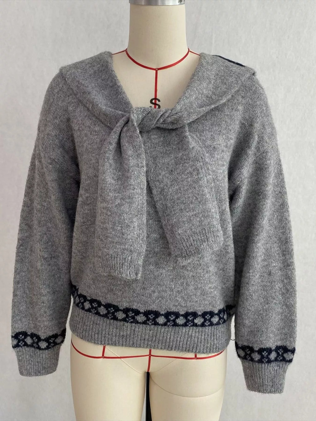 Scarf Detail Dropped Shoulder Sweater