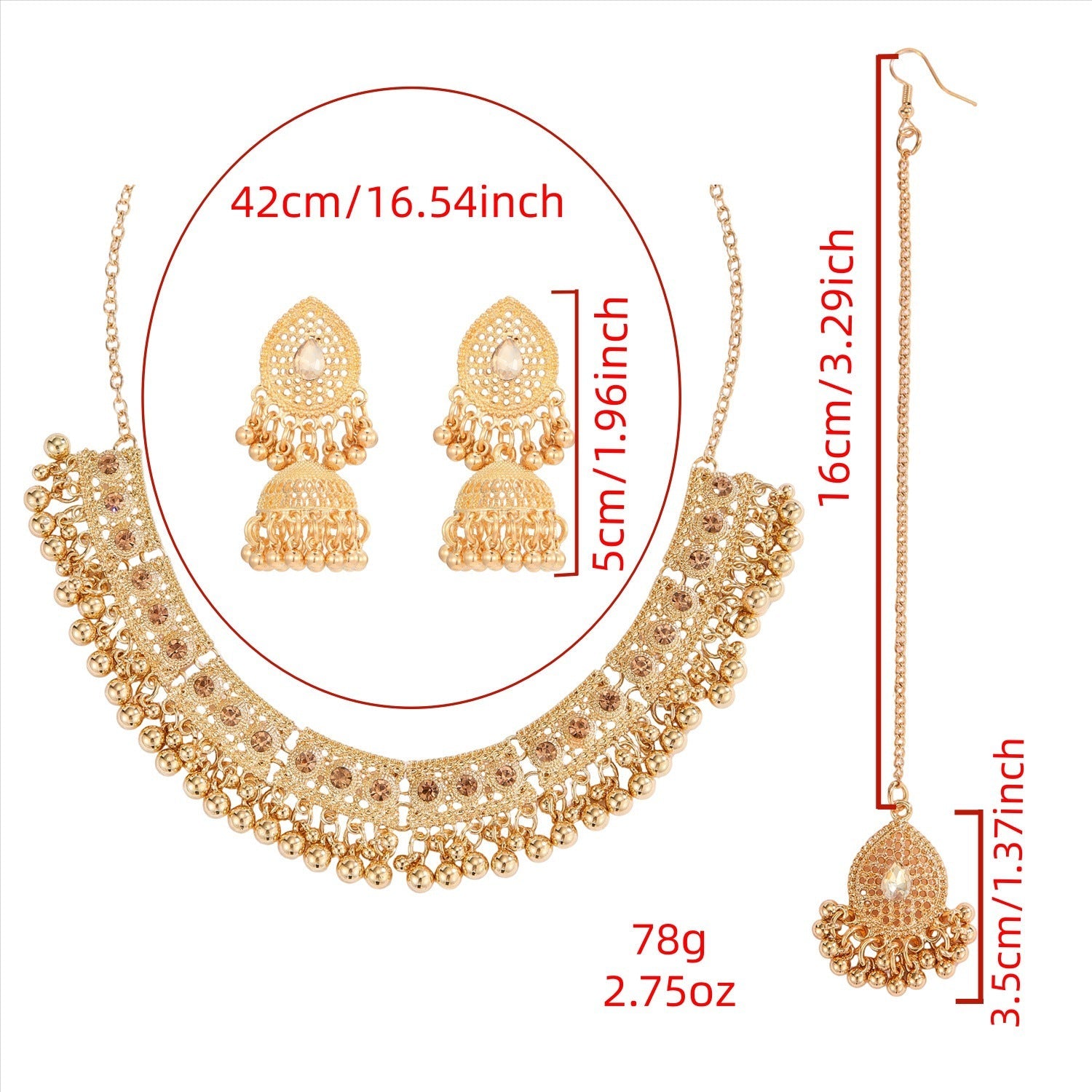 Bohemian Vintage Statement Necklace Earring Set, Ethnic Style Rhinestone Inlaid Jewelry Set For Women Party Festival Cosplay Outfit