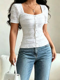 Frill Square Neck Short Sleeve Top