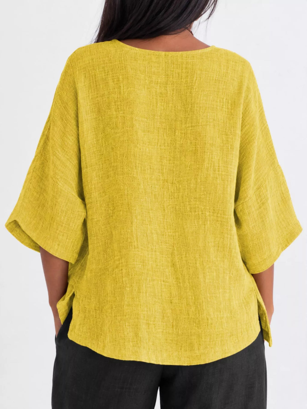 Full Size Loose Fit Linen Blend Blouse Plus Size