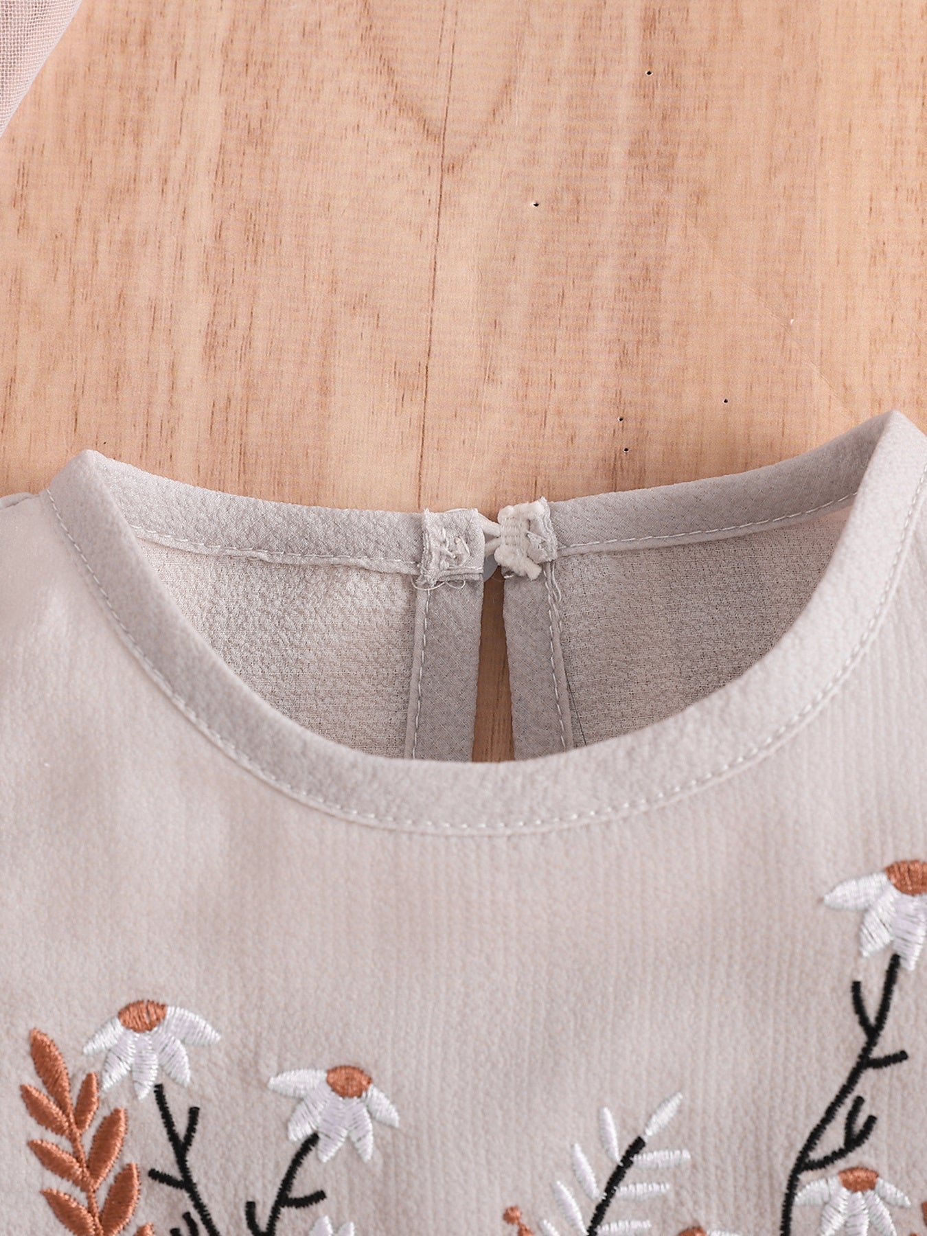 Children's Floral Embroidered Striped Top and Bottom Set