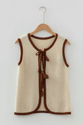 Contrast Trim Tie-Front Sweater Vest