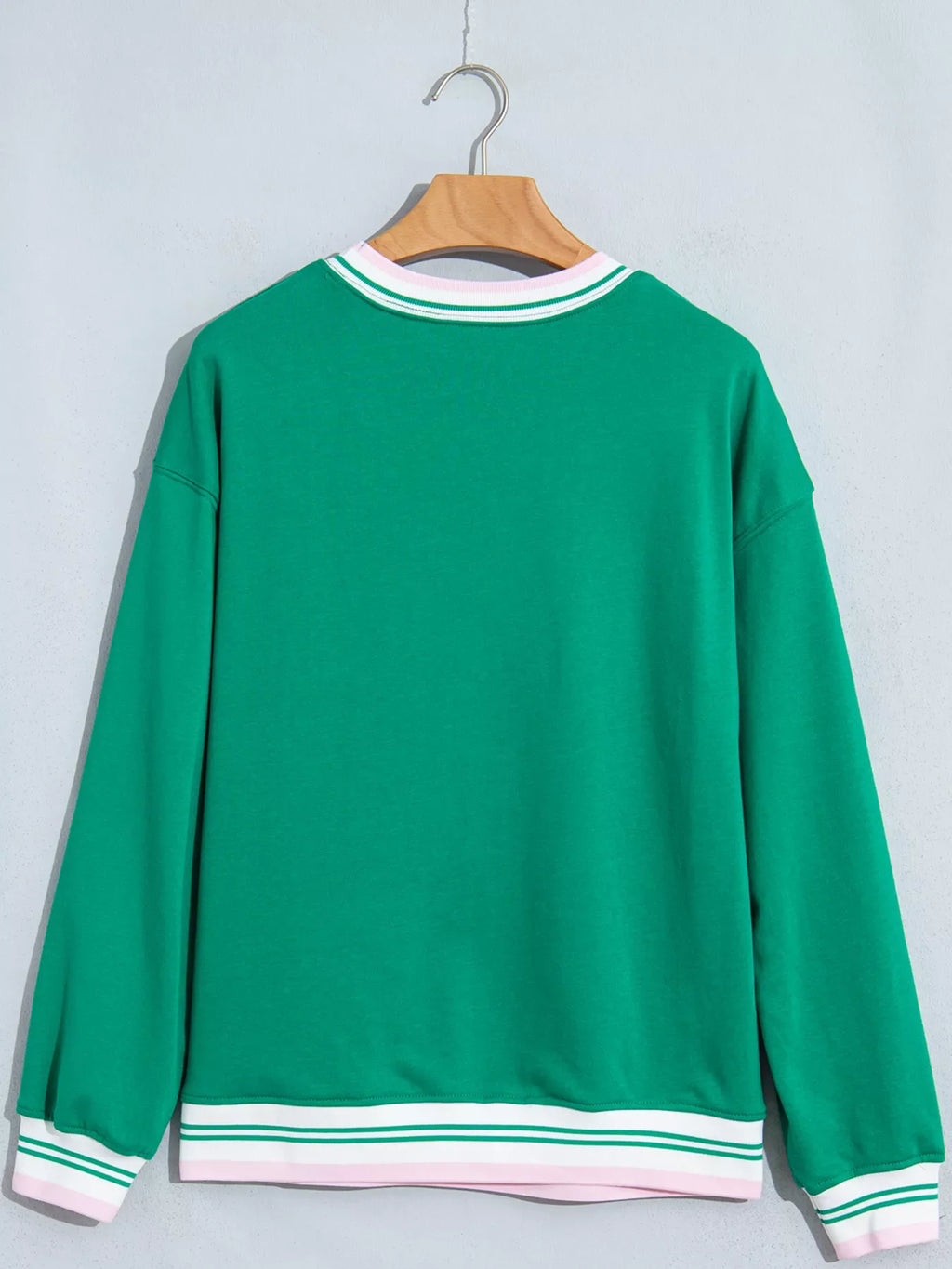 Contrast Striped Trim Baggy Pullover Sweatshirt
