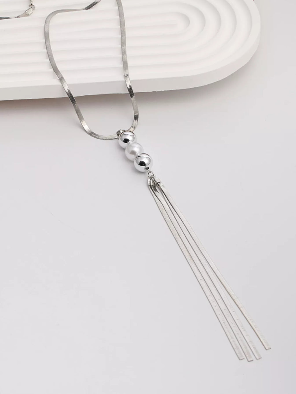 Alloy Silver-Plated Bead Tassel Necklace