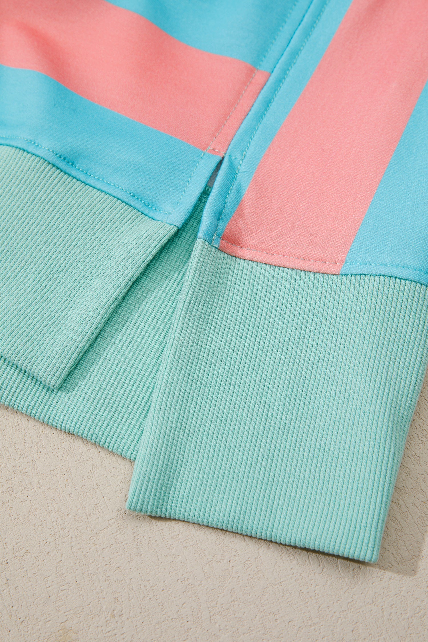 Pink Stripe Colorblock Drop Shoulder Buttoned Collar Side Slit Pullover Top