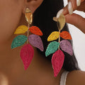Rattan Woven Leaf Dangle Earrings