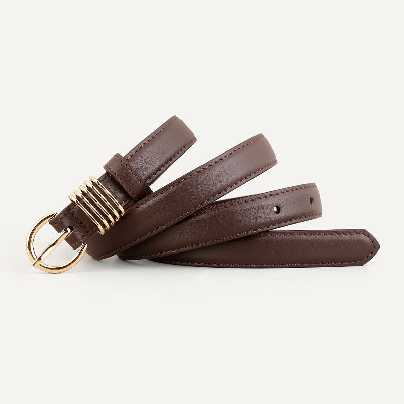 Skinny Leather Belt with Gold Buckle
