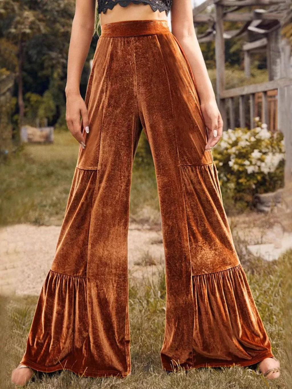 Velvet High Waist Wide Leg Pants