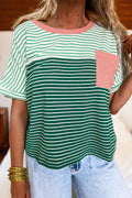 Green Stripe Contrast Print Color Block Detail Relaxed Tee