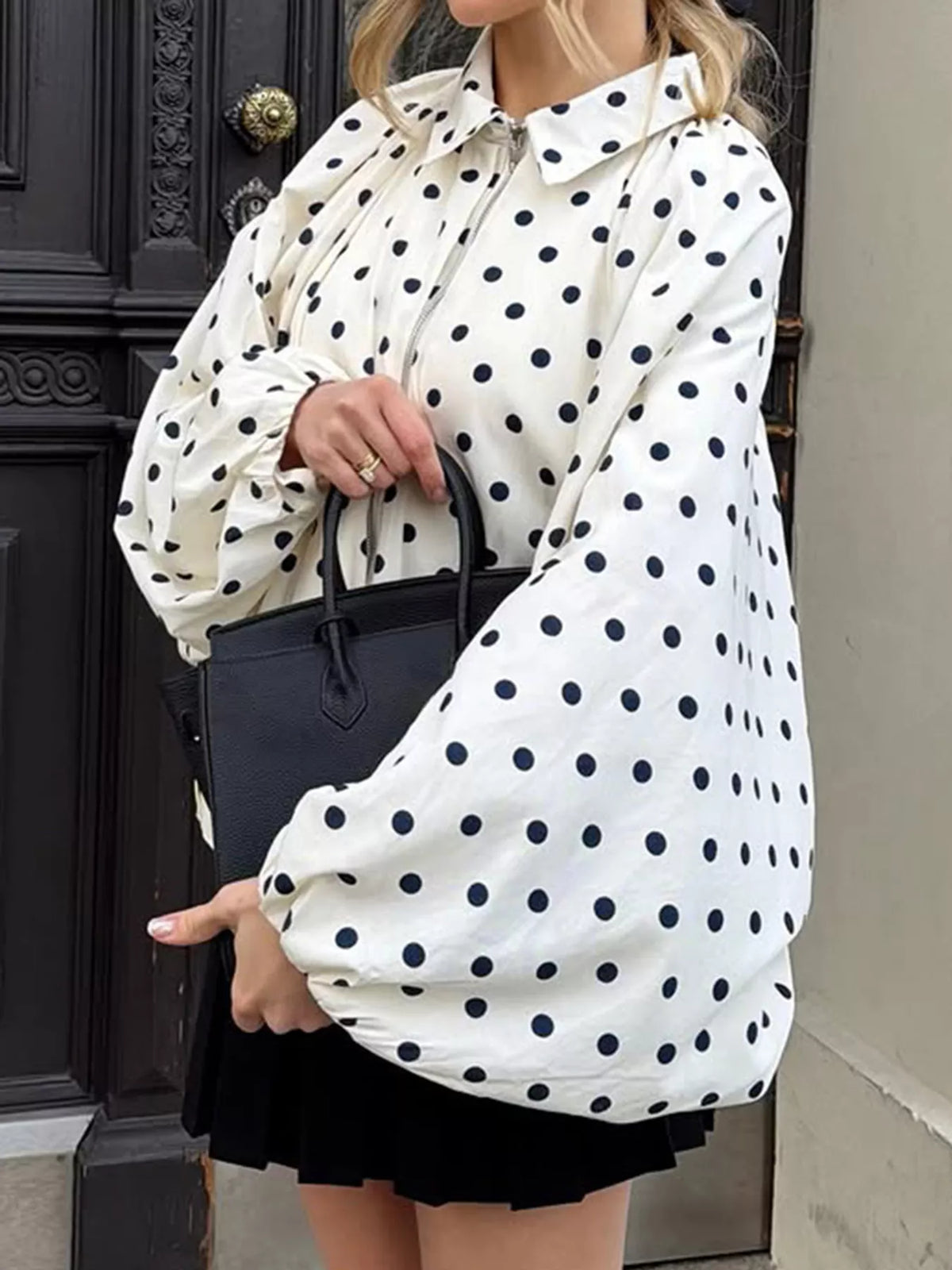 Polka Dot Zip-Up Jacket