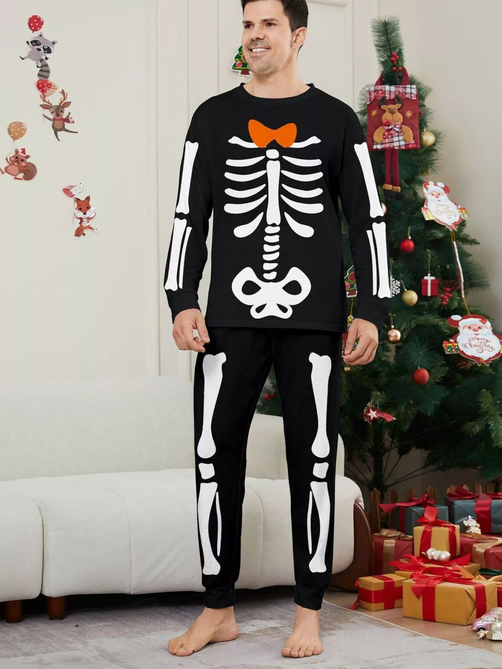 Full Size Matching Family Skeleton Pajama Set Plus Size