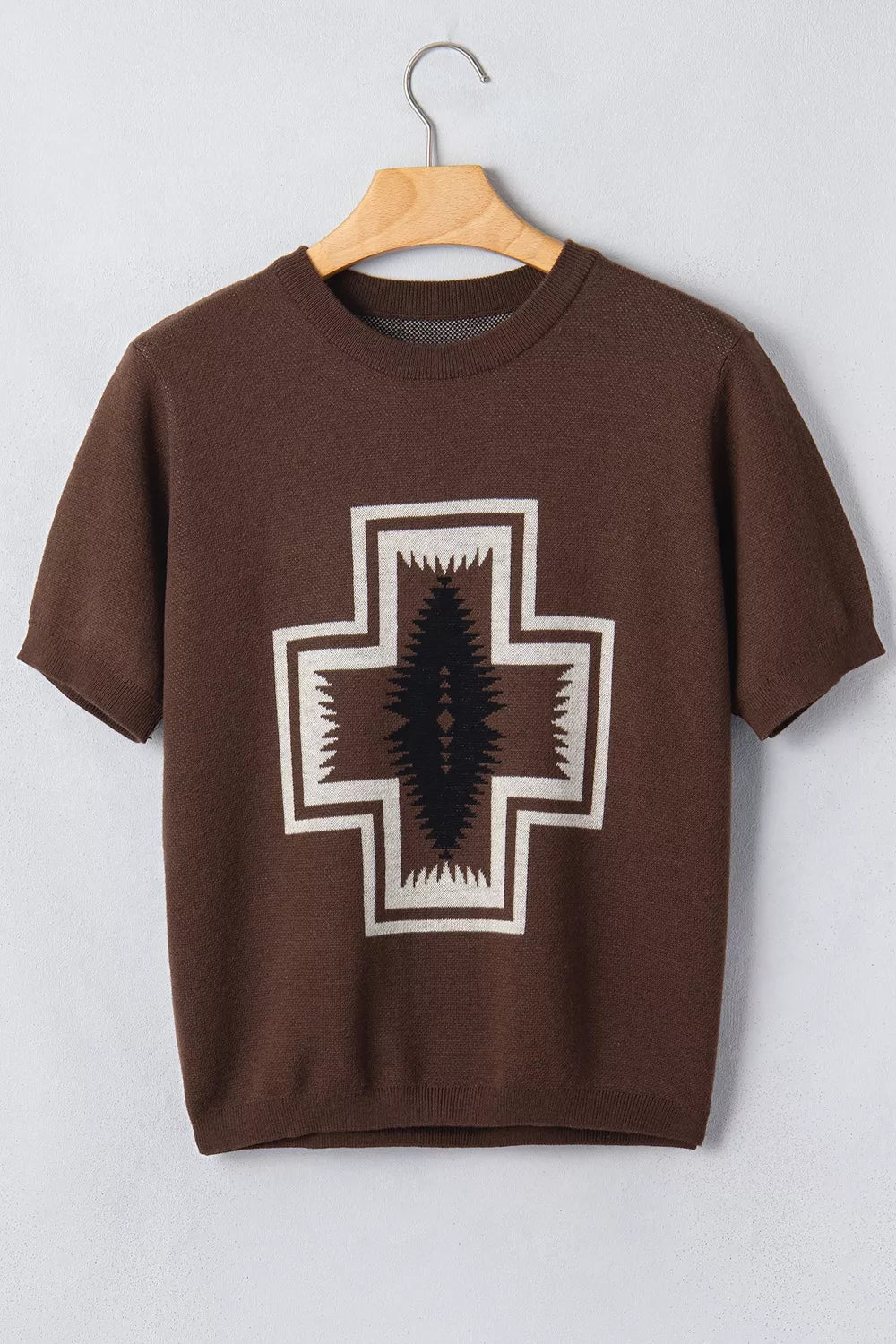 Western Graphic Short Sleeve Knit Casual Sweater