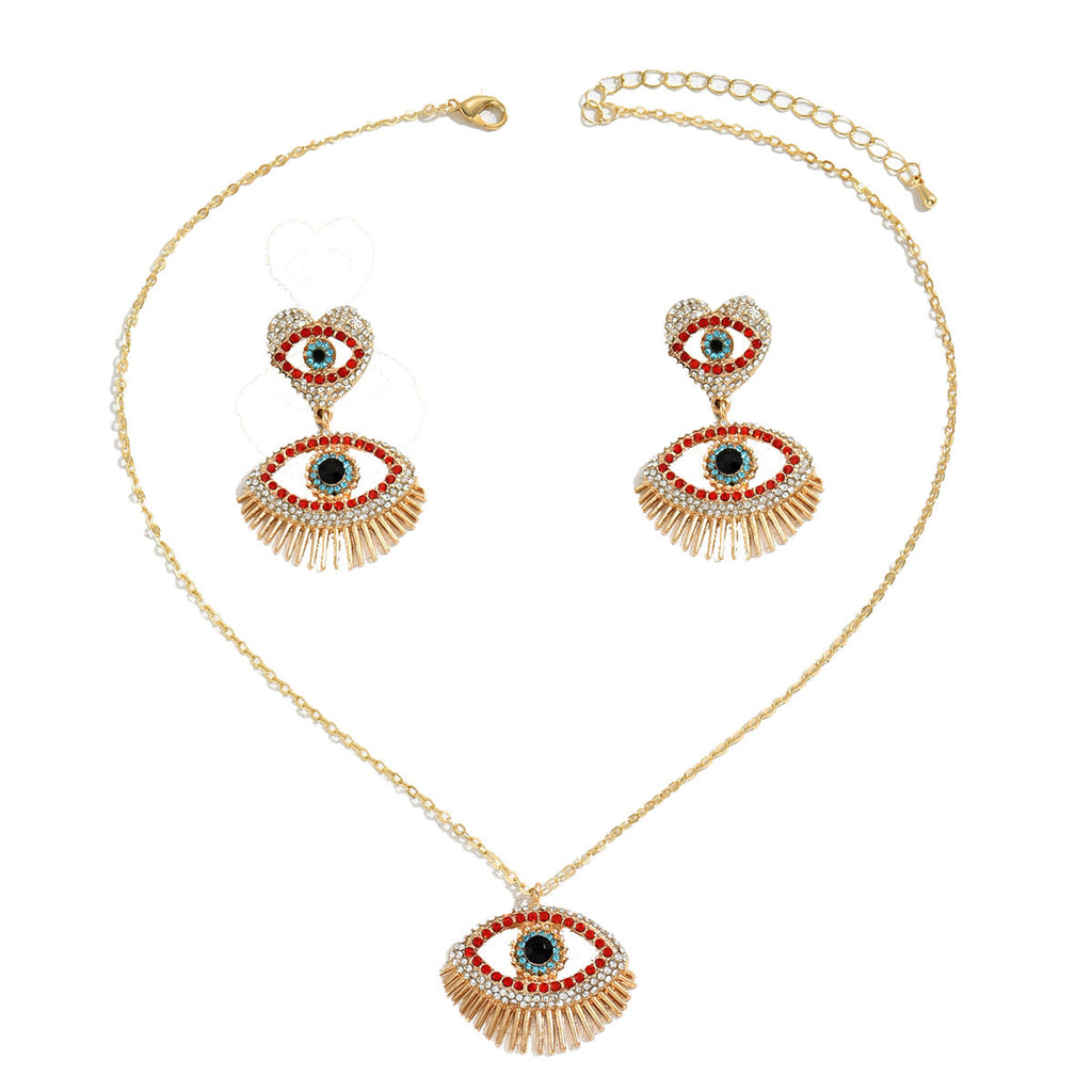 European And American Fashion Hip Hop Style Women Necklace Personalized Love Devil's Eye Niche Design Earrings Long Chain