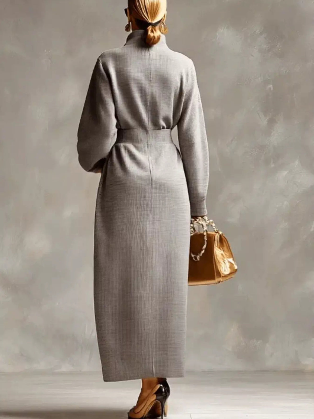 Waffle Knit Quarter-Zip Midi Dress