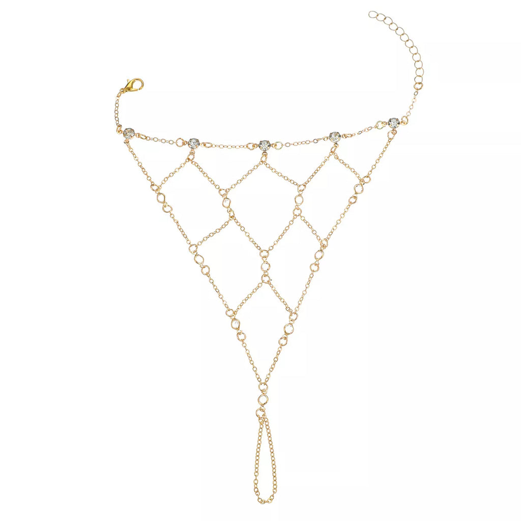 Elegant Gold Chain Hand Bracelet with Rhinestone Accents