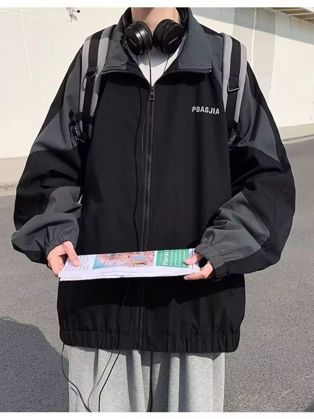 Men's Plus Size Two-Tone Windbreaker Jacket