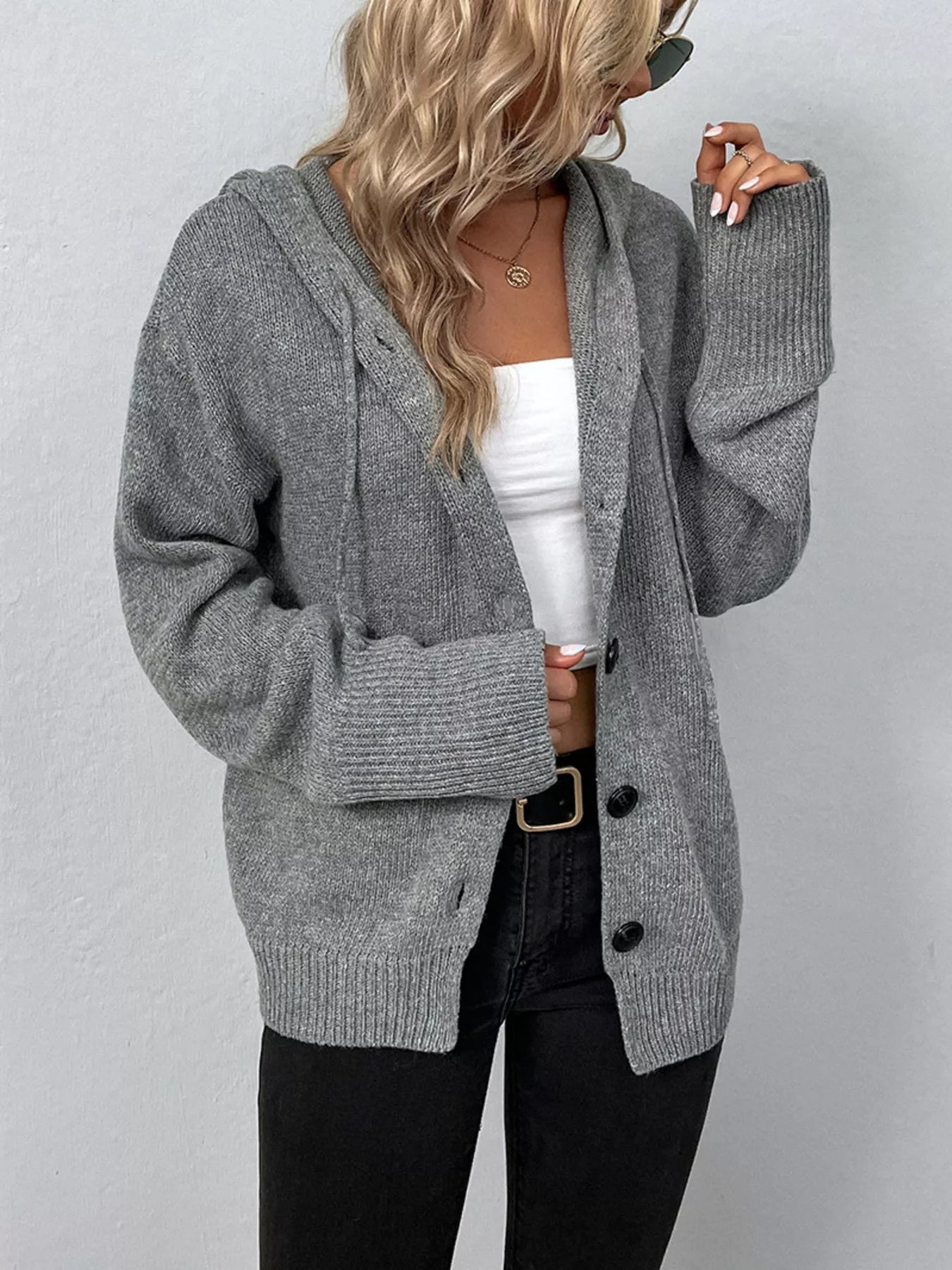 Cozy Knit Hooded Button-Down Cardigan