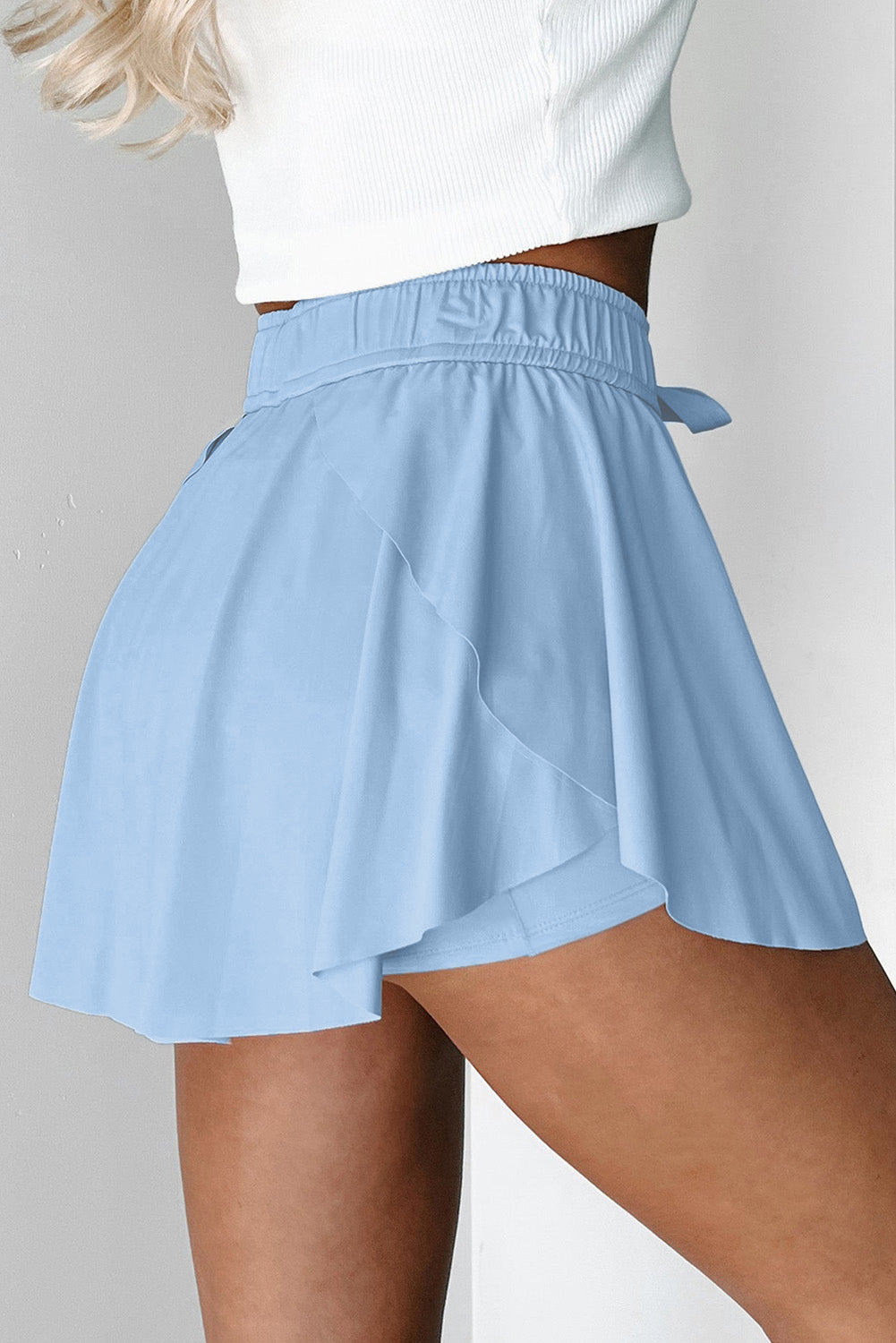 Yellow Cream Drawstring Elastic Waistband Lined Tennis Skorts