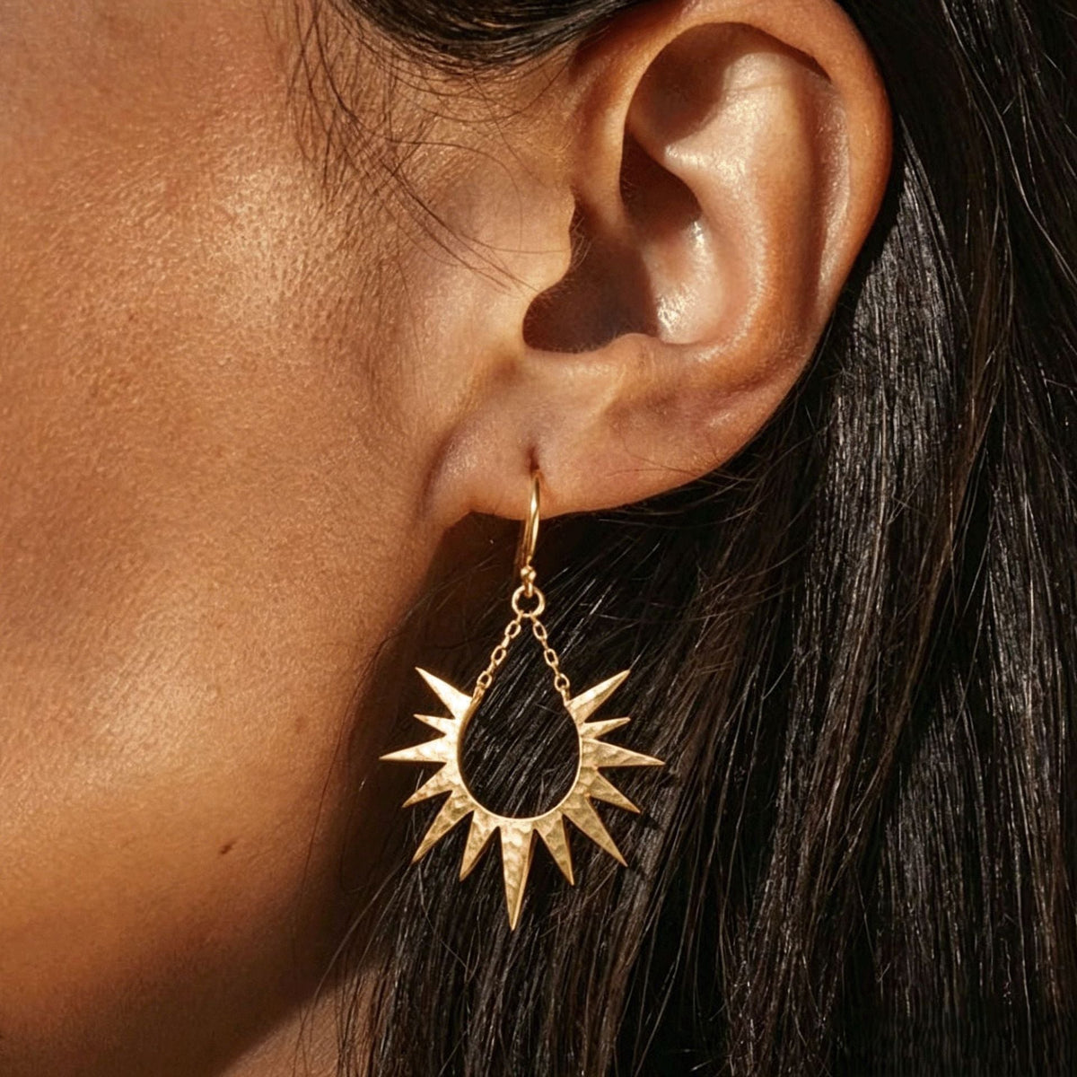 Stainless Steel Hammered-Surface Sun Tassel Earrings