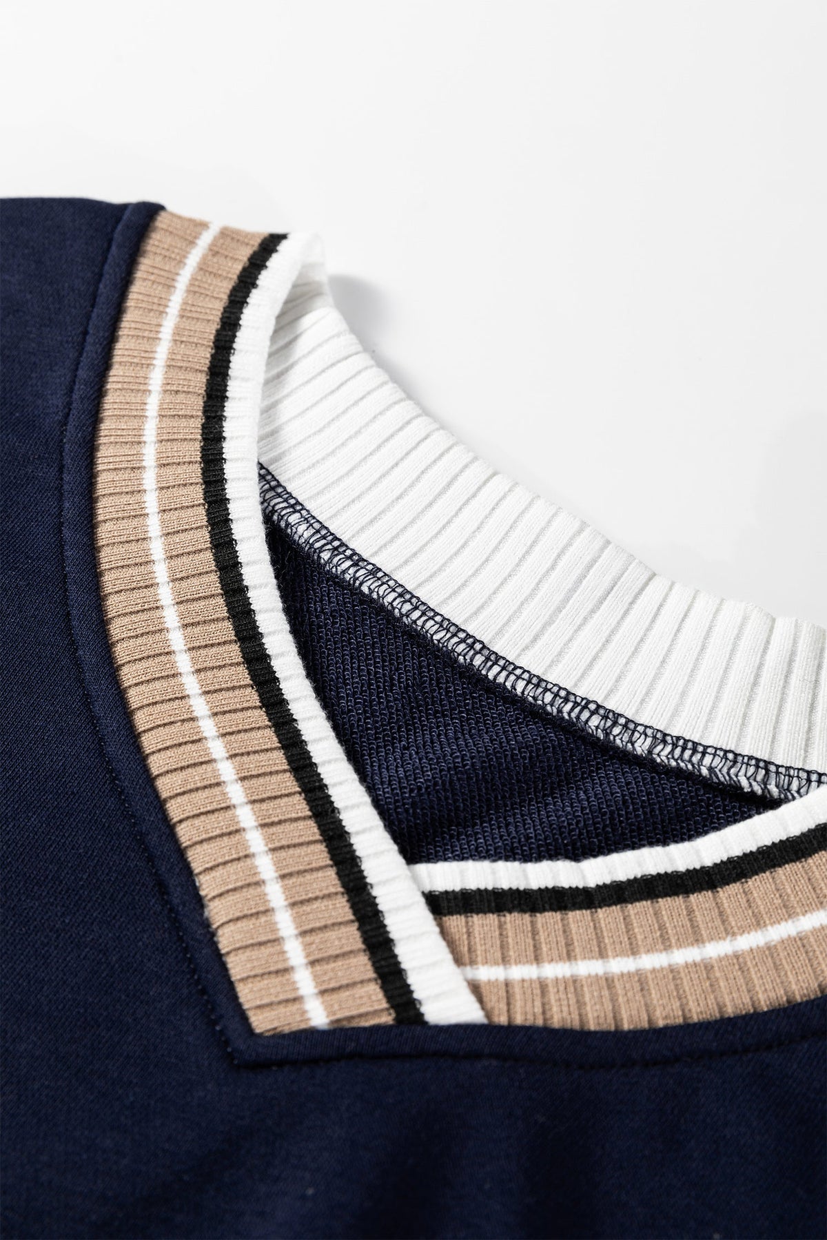 Varsity Contrast Stripe Trim V-Neck Sweatshirt