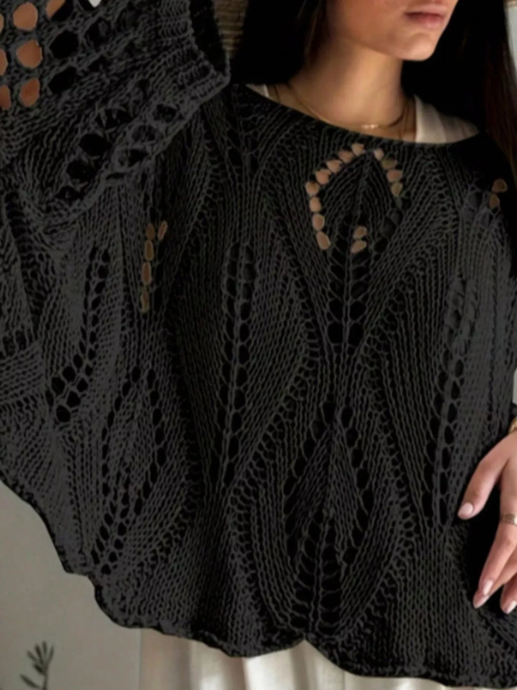 Boat Neck Crochet Knit Cover Up