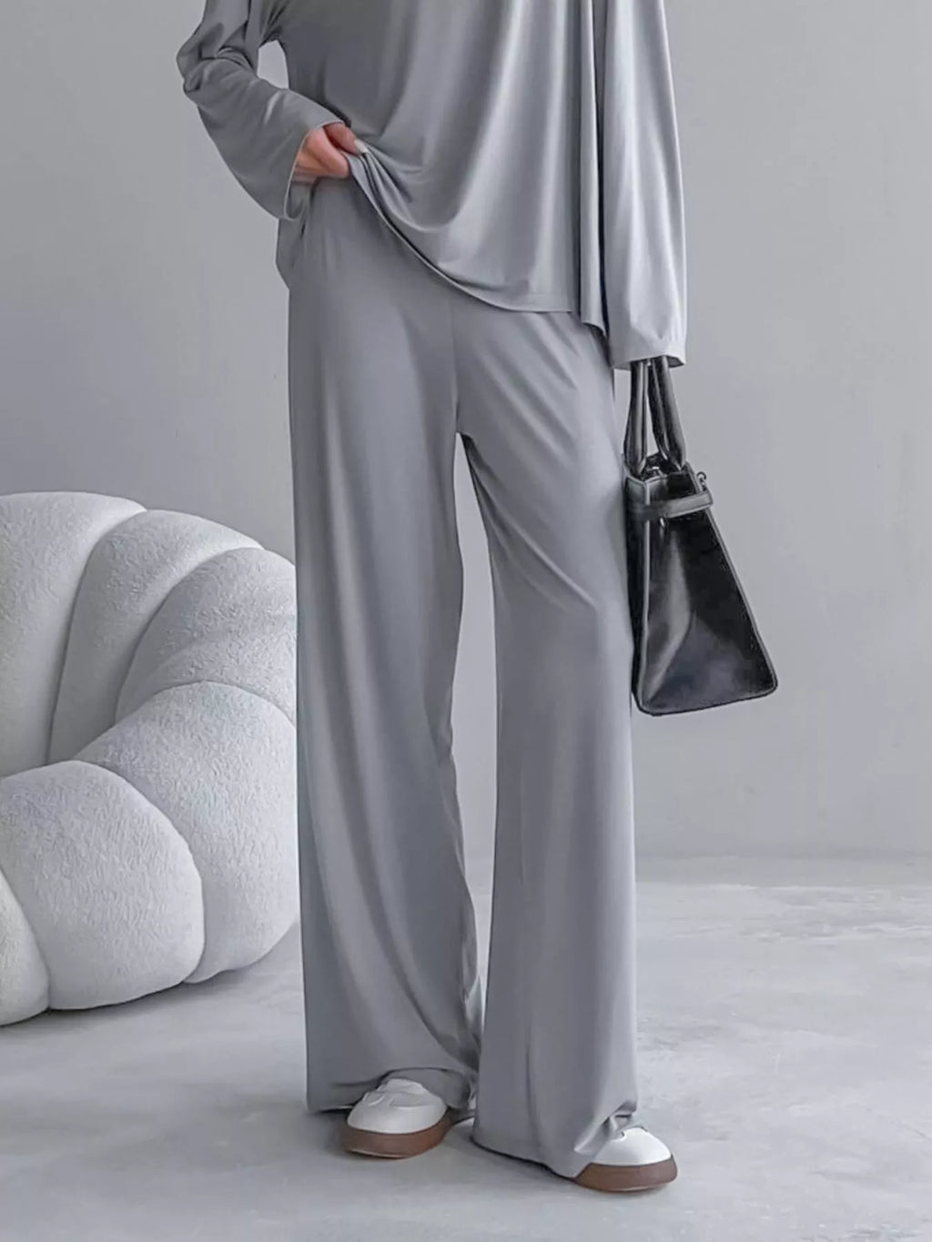 Solid Color Long Sleeve Top and Pants Set