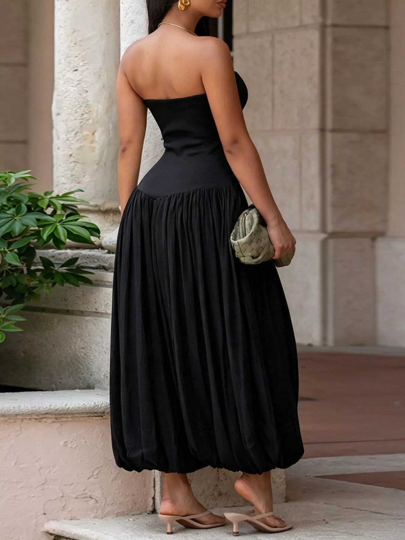 Strapless Ruched Wide-Leg Jumpsuit