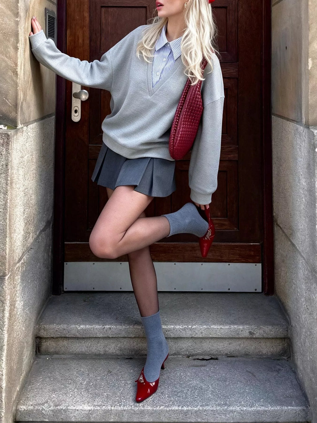 Striped Collar Dropped Shoulder Sweatshirt