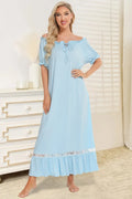 Lace Trim Off-the-Shoulder Short Sleeve Lounge Dress