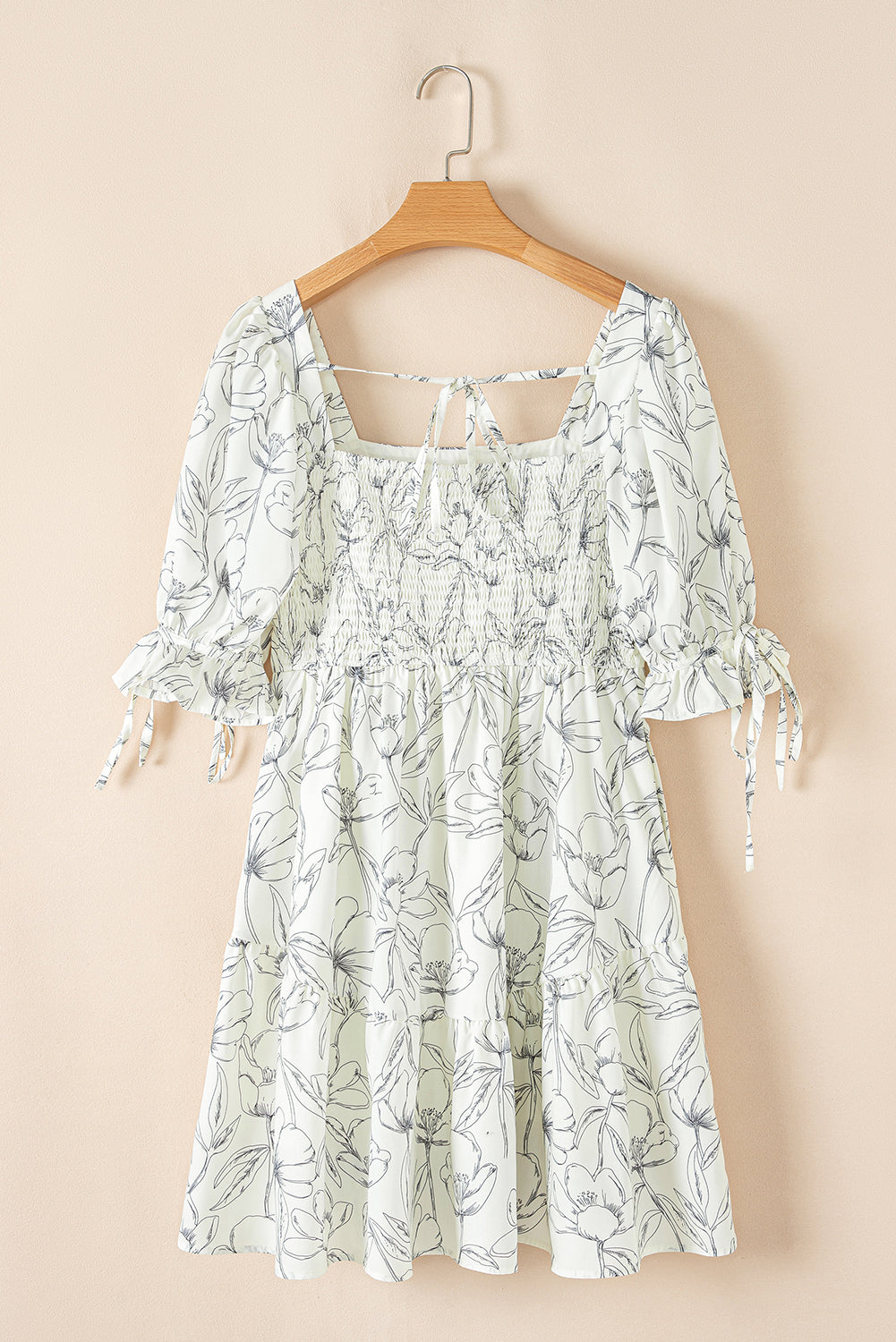 Floral Square Neck Shirred Back Mini Dress