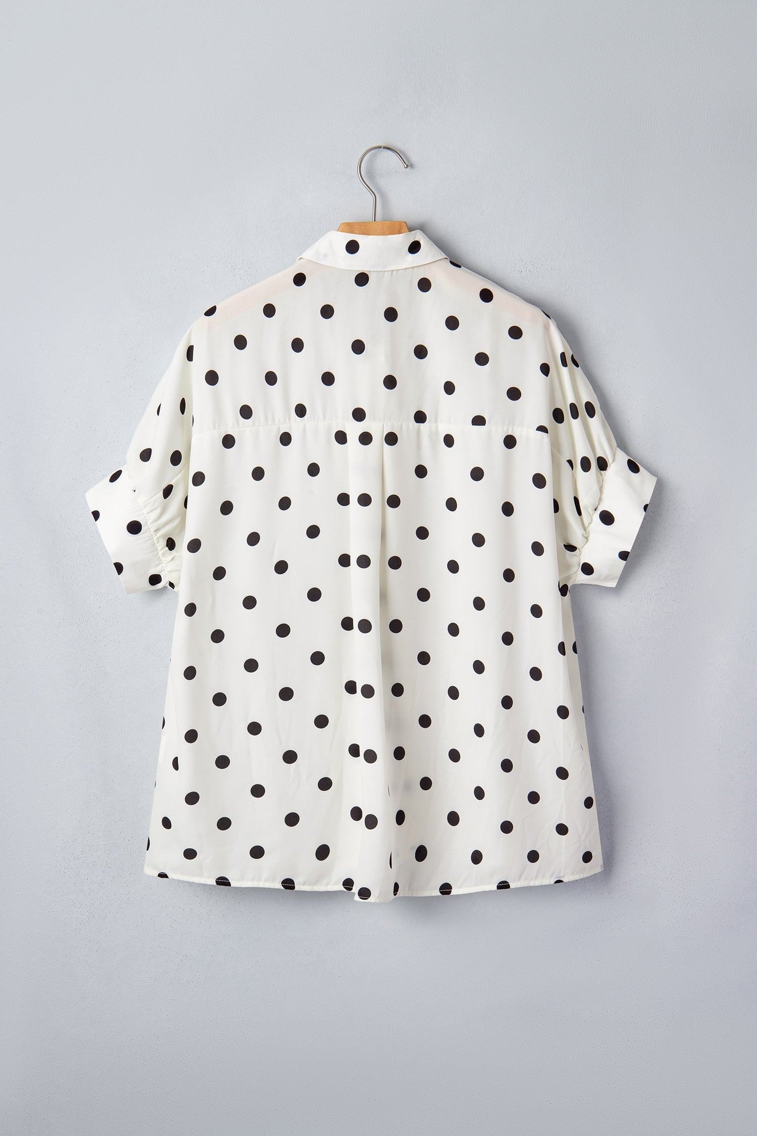 Beige Polka Dot Print Loose Dolman Shirt
