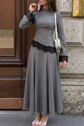 Lace Detail Mock Neck Top and Skirt Set