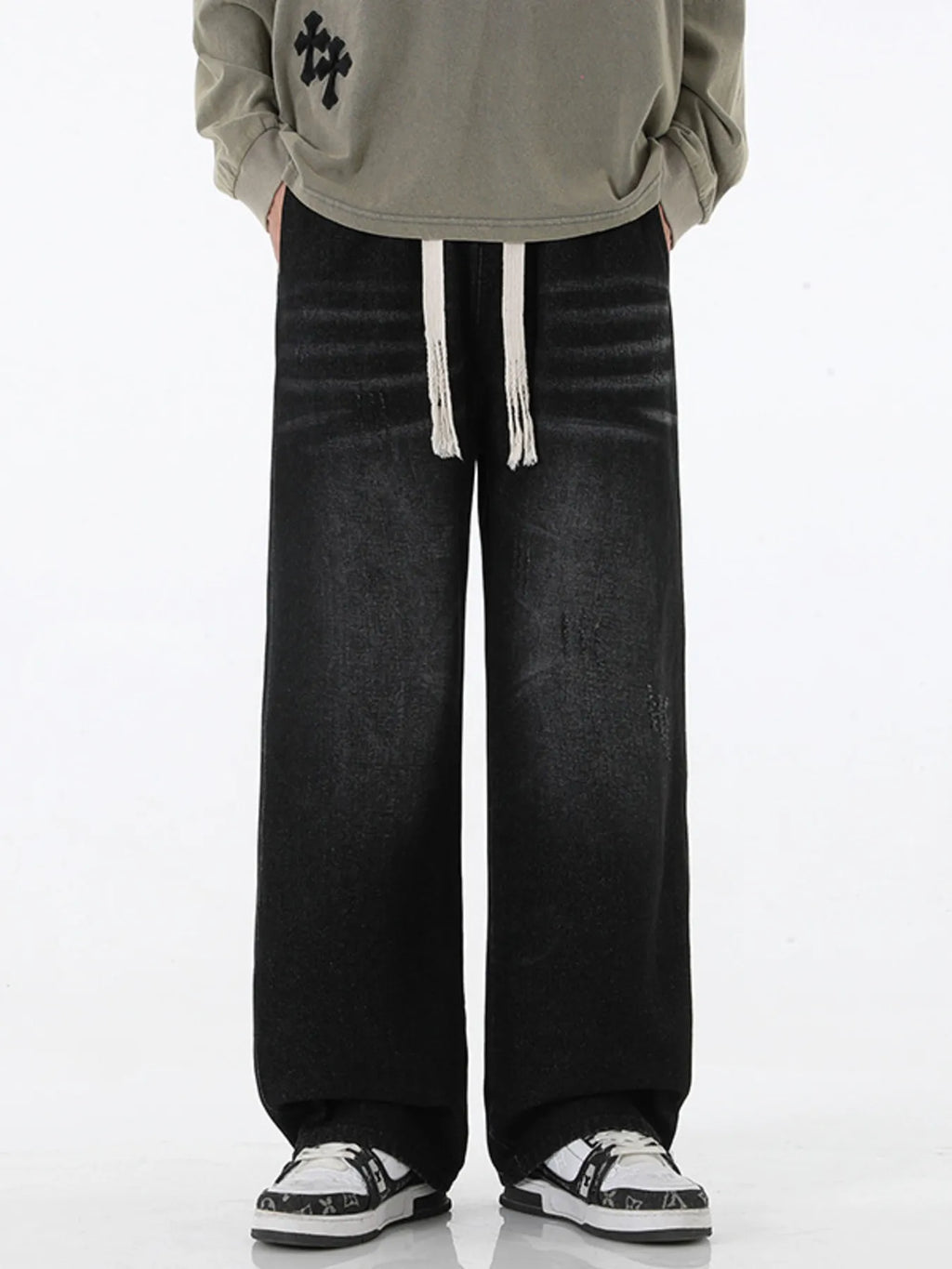 Men's Full Size Wide Leg Drawstring Jeans Plus Size