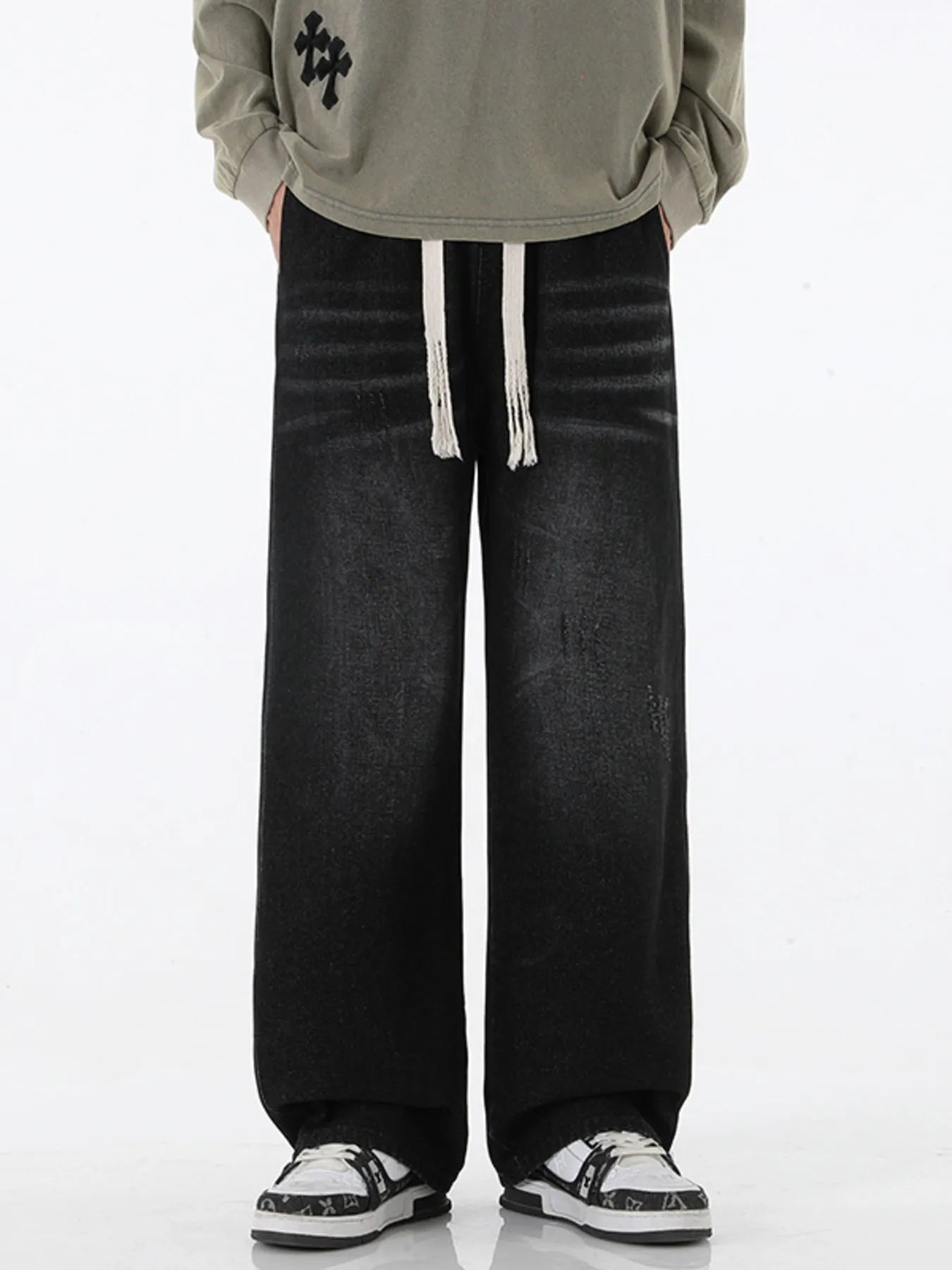 Men's Full Size Wide Leg Drawstring Jeans Plus Size