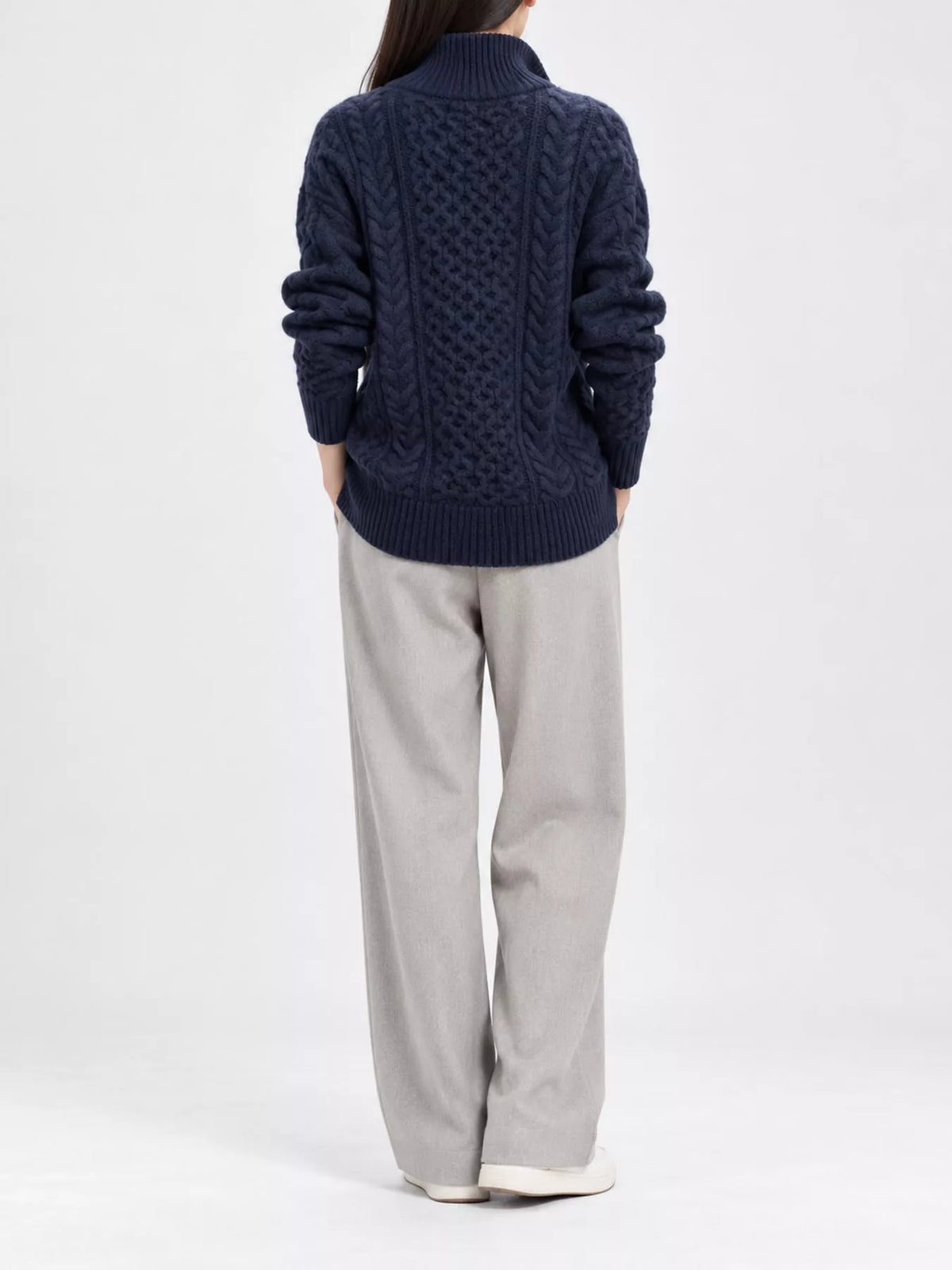 Full Size Cable-Knit Zip-Up Cardigan Plus Size