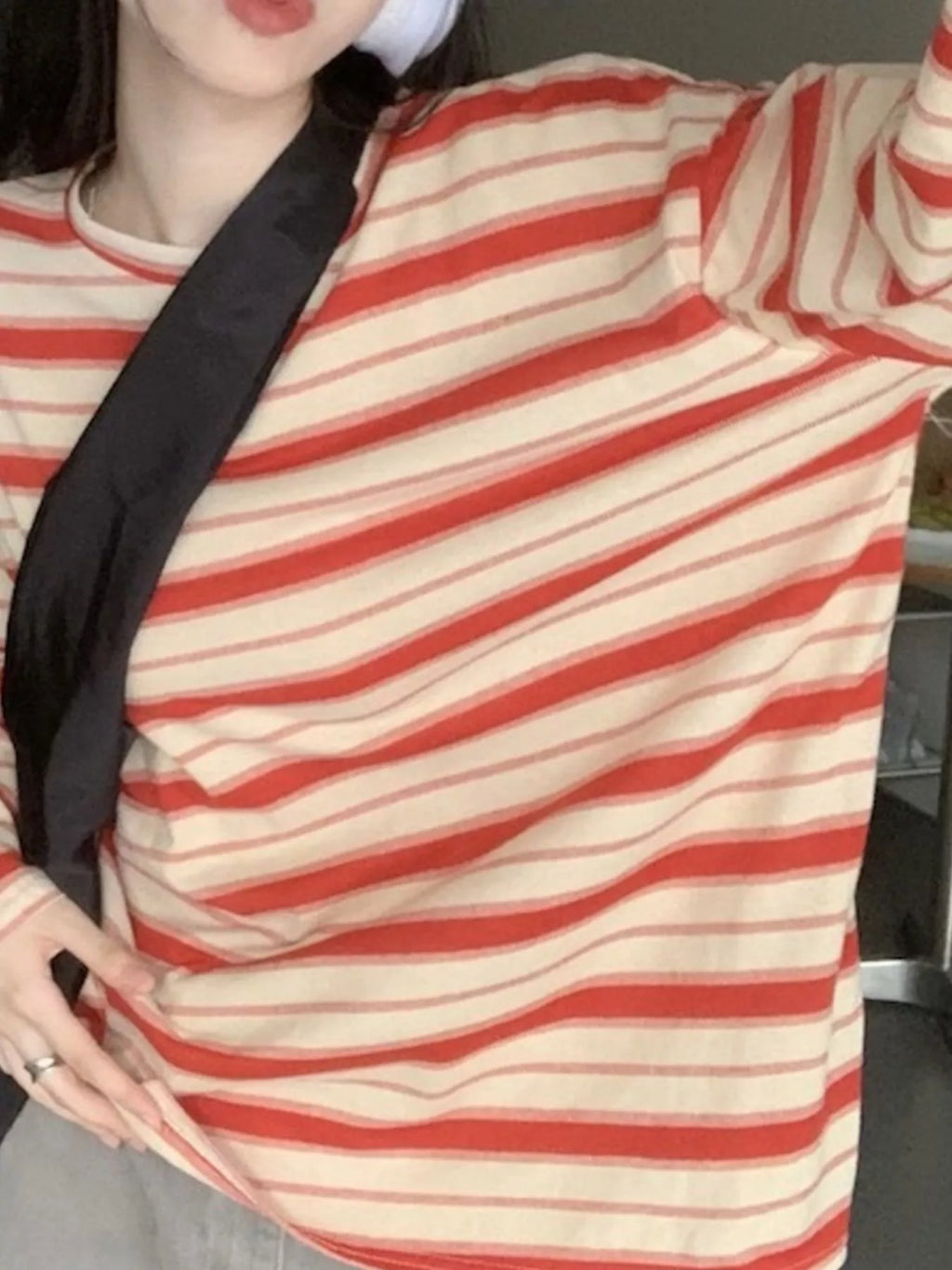Oversized Striped Crew Neck T-Shirt