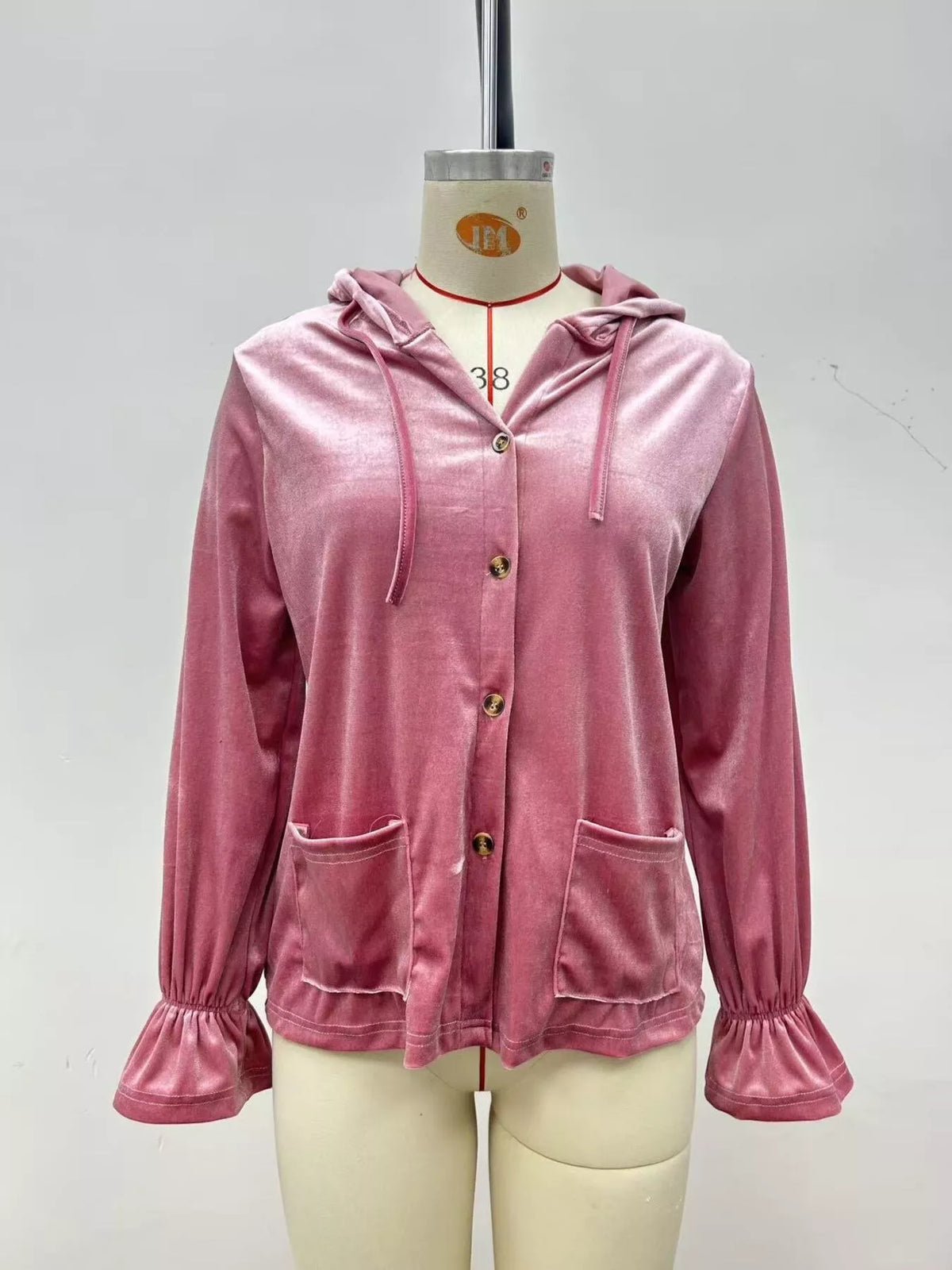 Full Size Velvet Button-Down Hooded Outerwear Plus Size