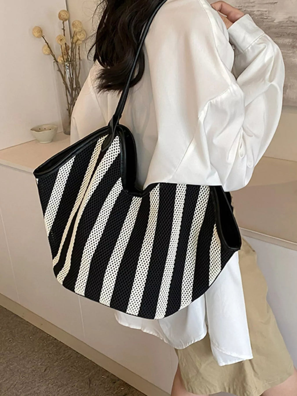 Striped Knit Shoulder Bag