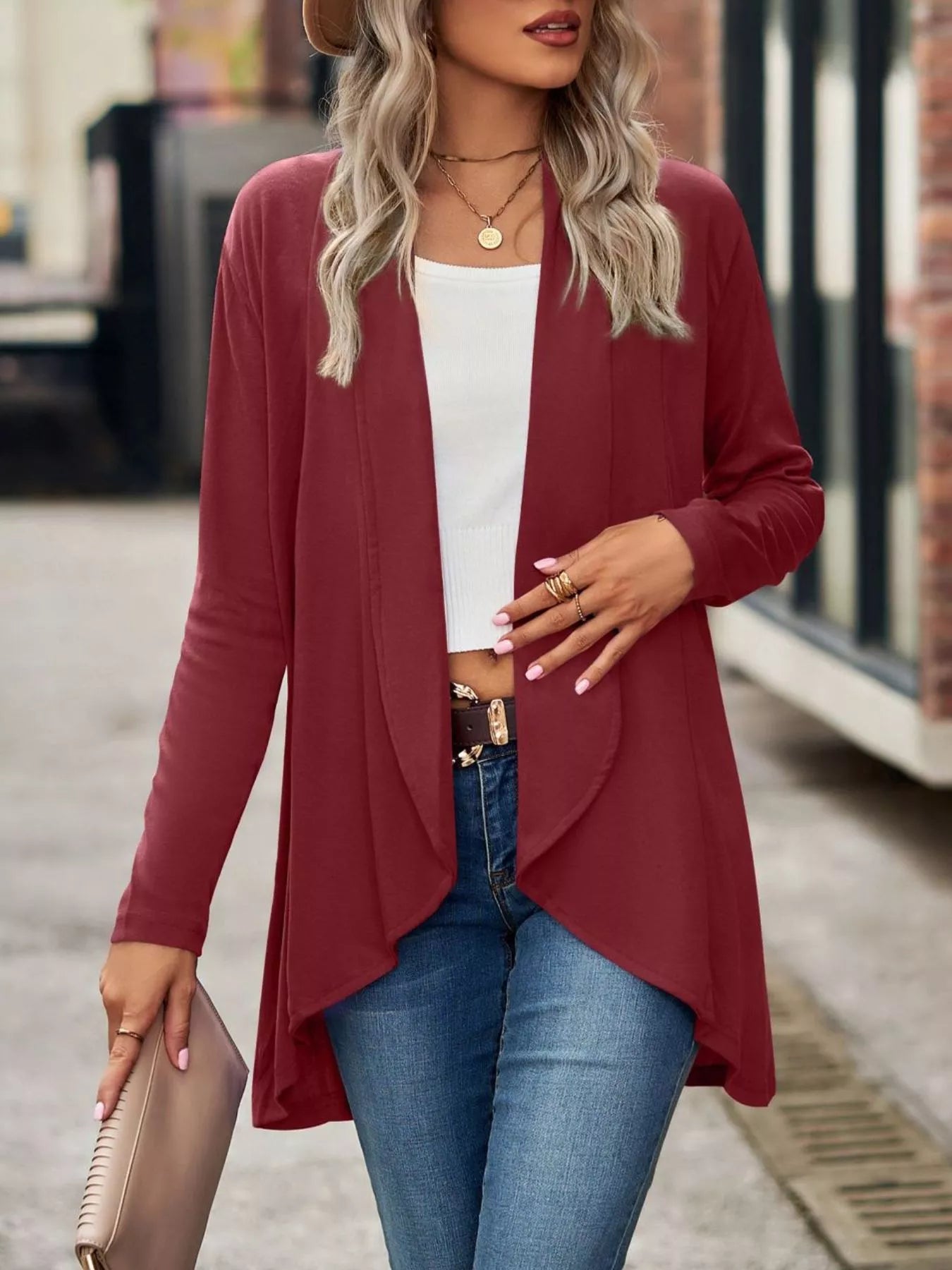 Open-Front Dropped Shoulder Cardigan