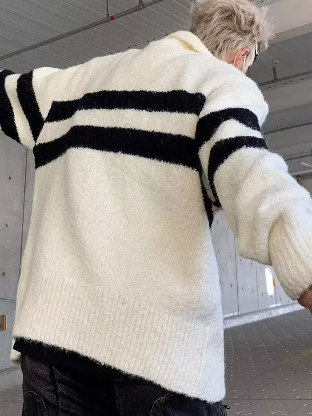 Men's Striped Knit Button-Down Cardigan