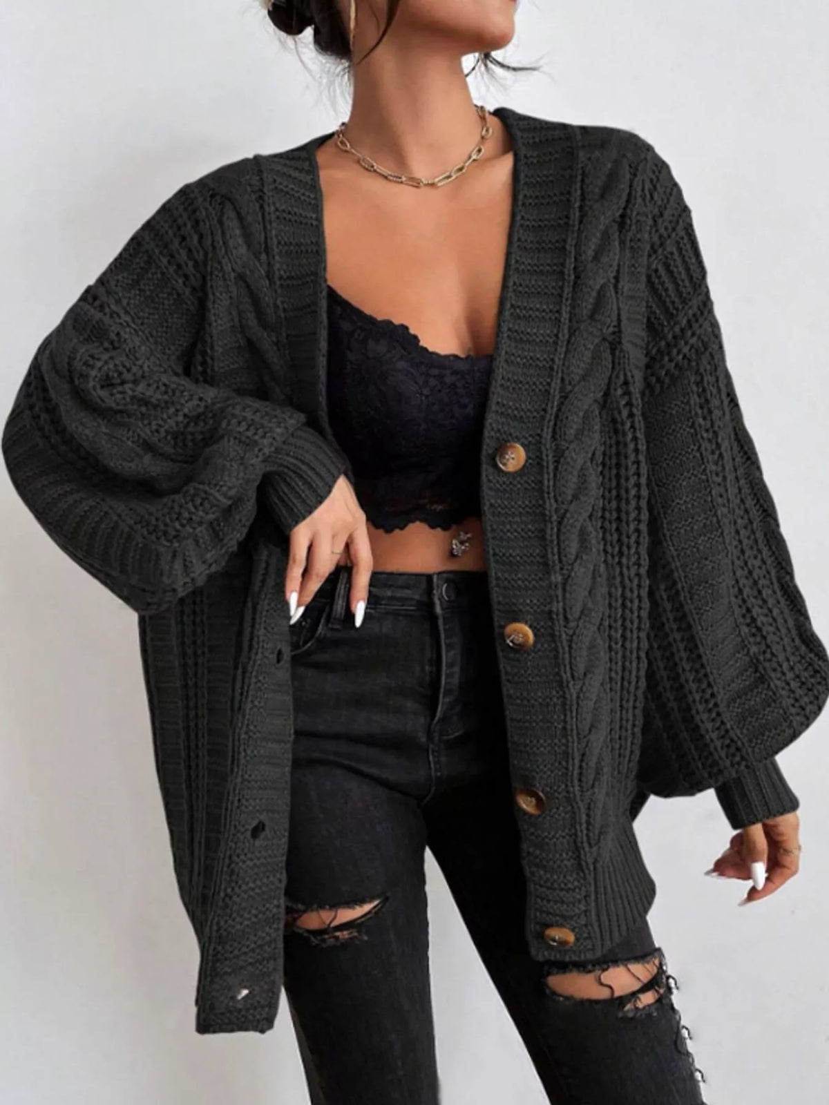 Cable Knit Button-Down Cardigan