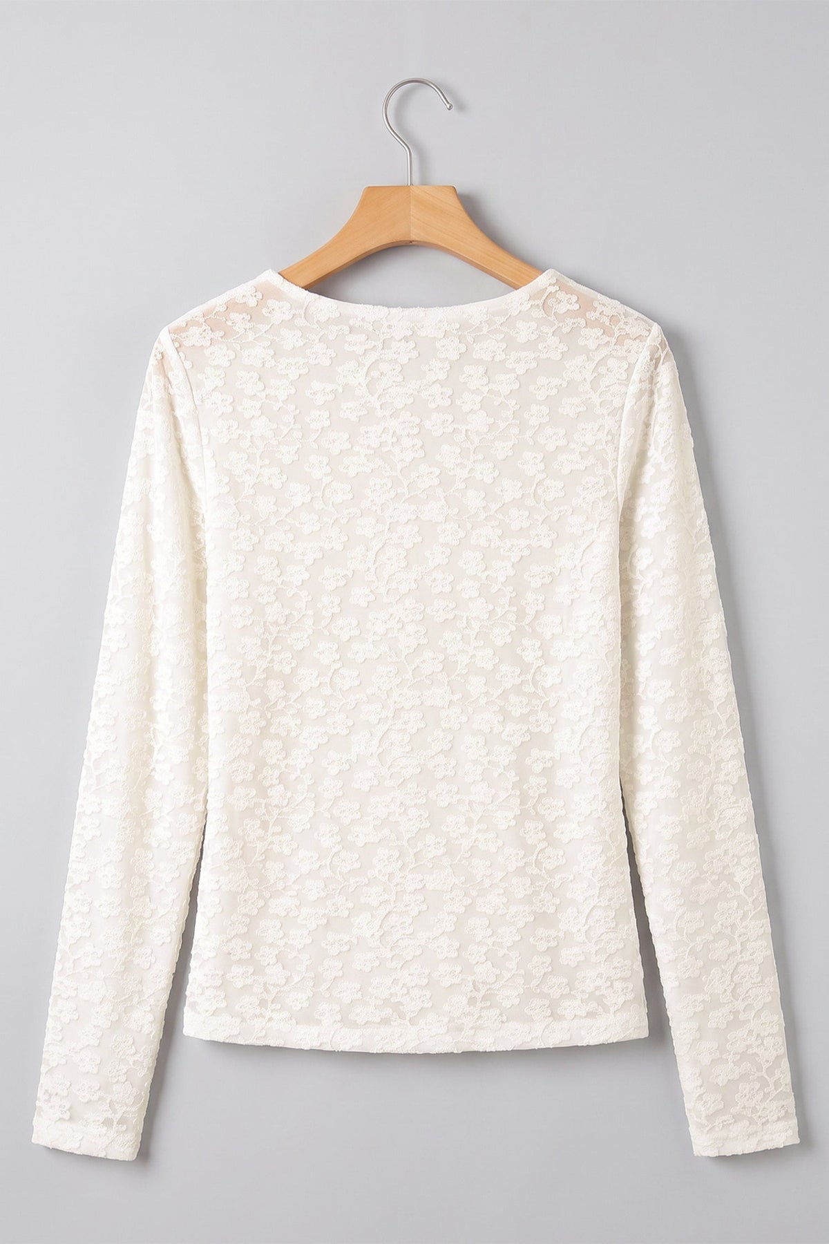 Solid Floral Textured Knit Long Sleeve Top