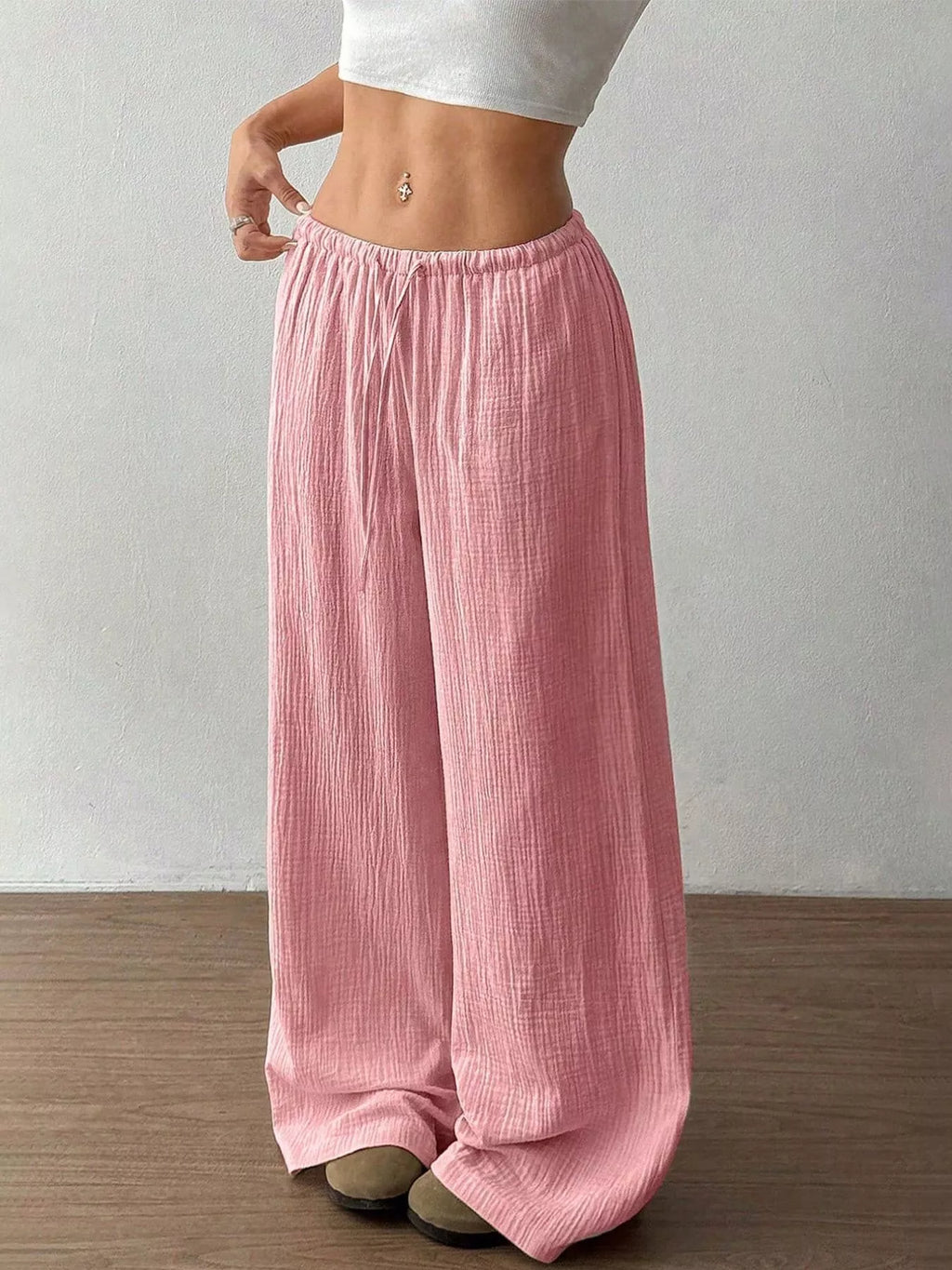 Wide-Leg Drawstring Pants