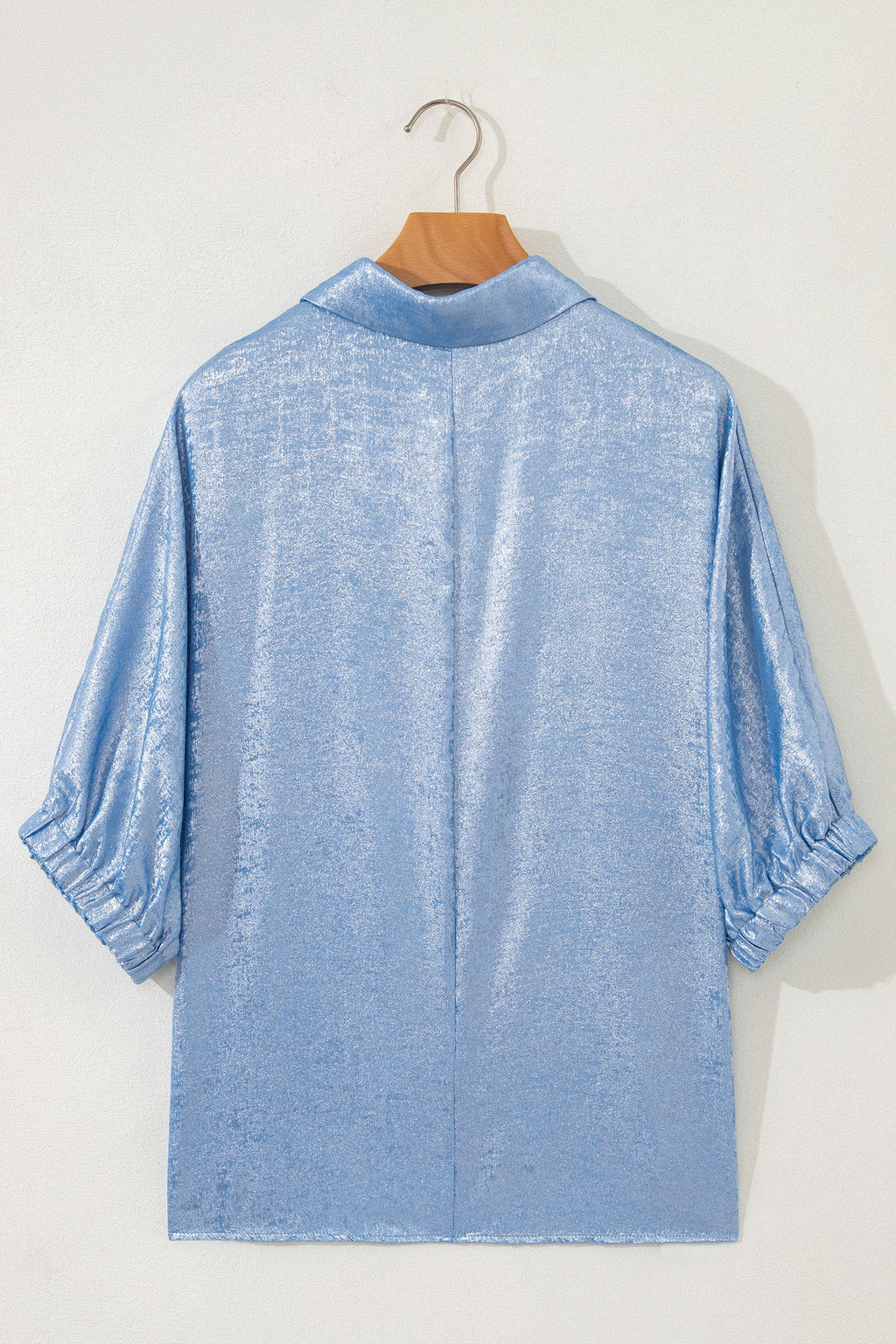 Myosotis Collared V Neck Half Sleeve Metallic Top