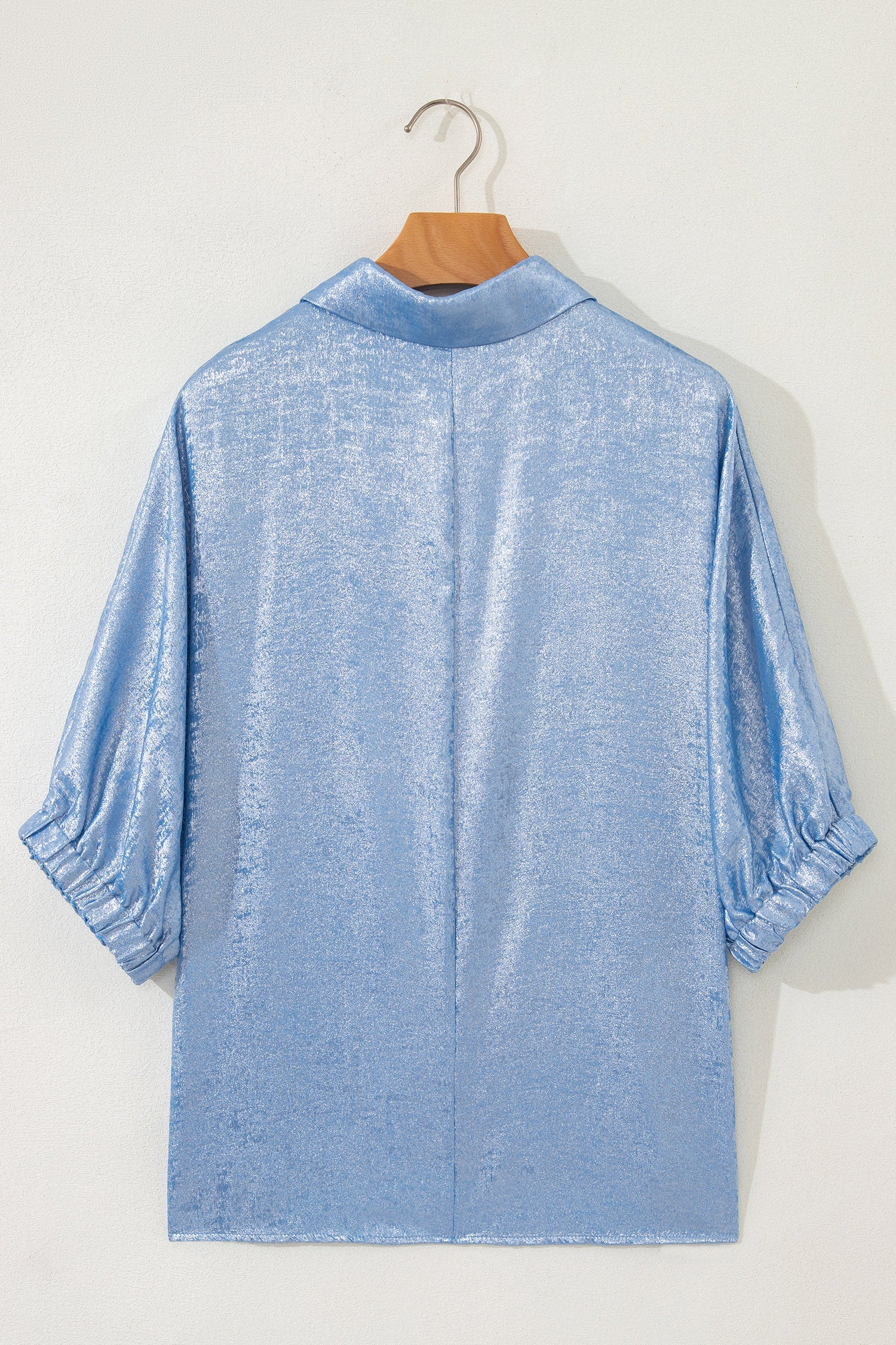 Myosotis Collared V Neck Half Sleeve Metallic Top